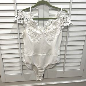 White bodysuit off the shoulder top